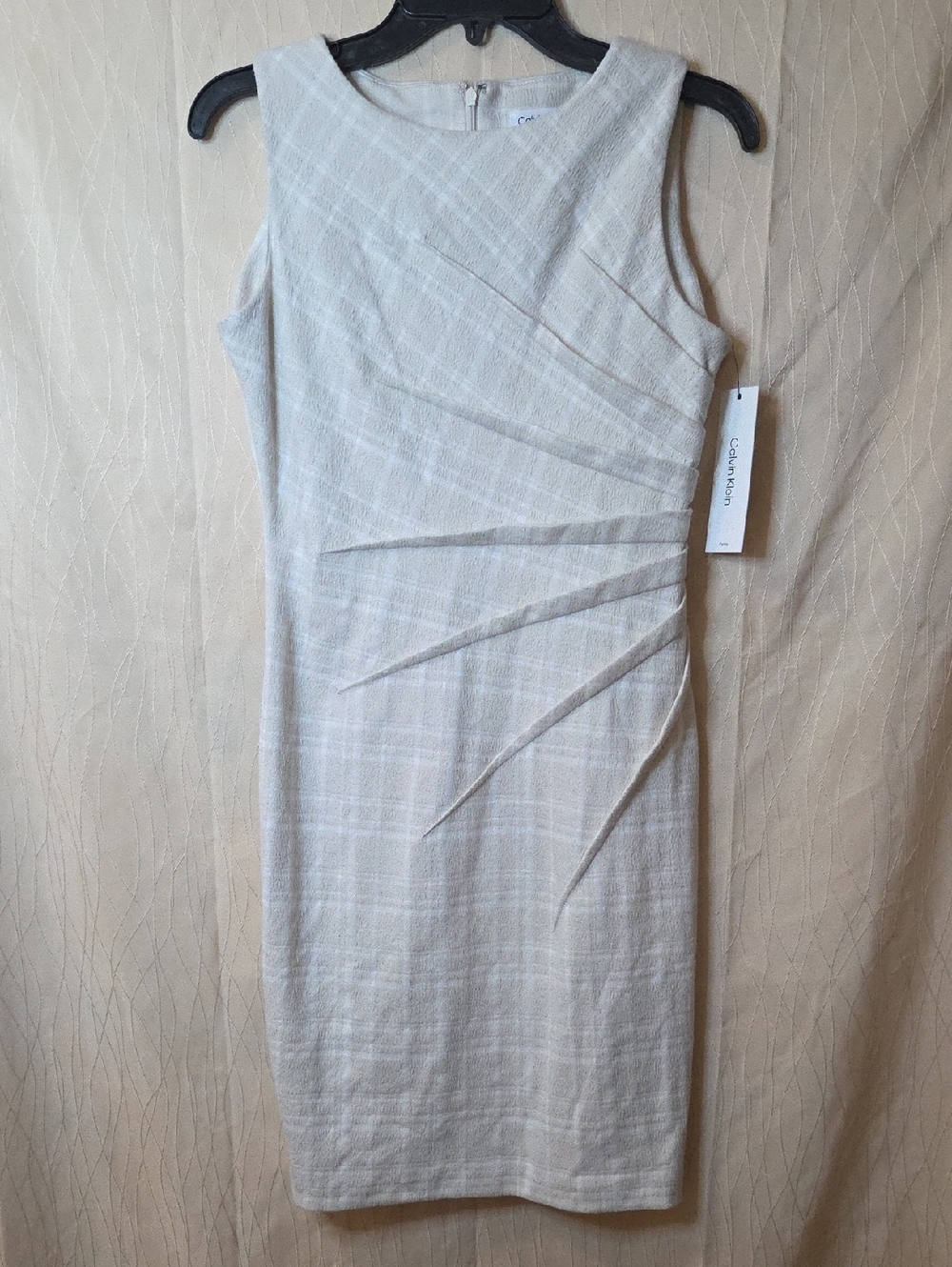 Calvin Klein Light Beige Sleeveless Midi Sheath Dress